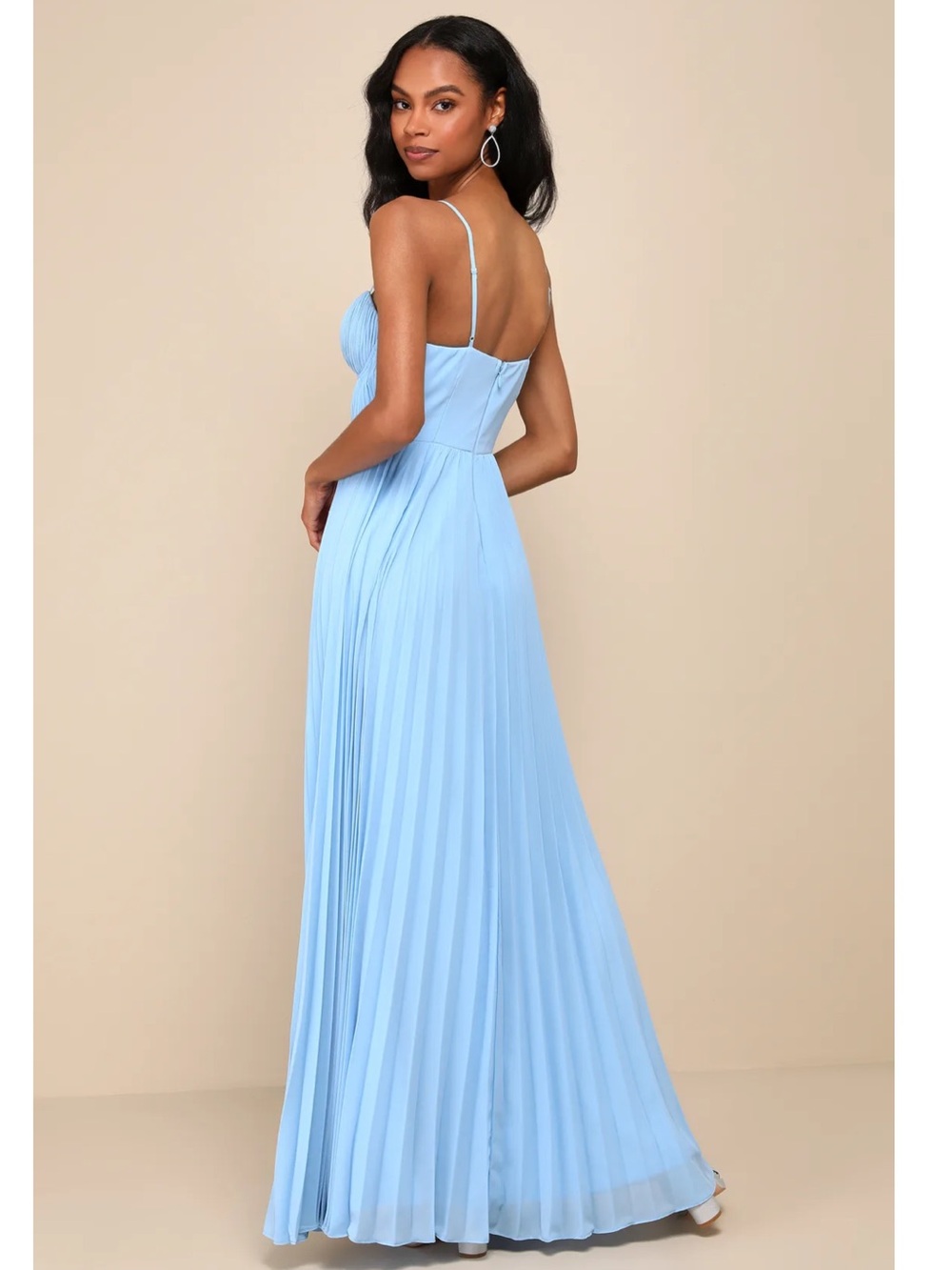 Lulus Admirable Elegance Light Blue Pleated Bustier Lightweight Maxi Dress XL - Picture 2 of 15